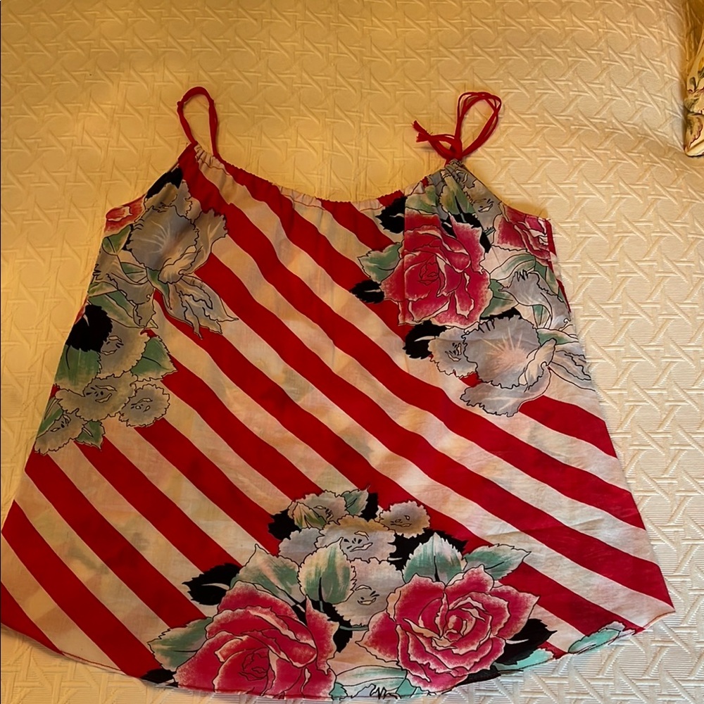 Miguelina Red and White Asymmetrical Crop Top